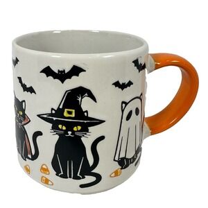 Halloween Black Cat Ghost Witch Ceramic Coffee Mug 17 oz Orange Handle New